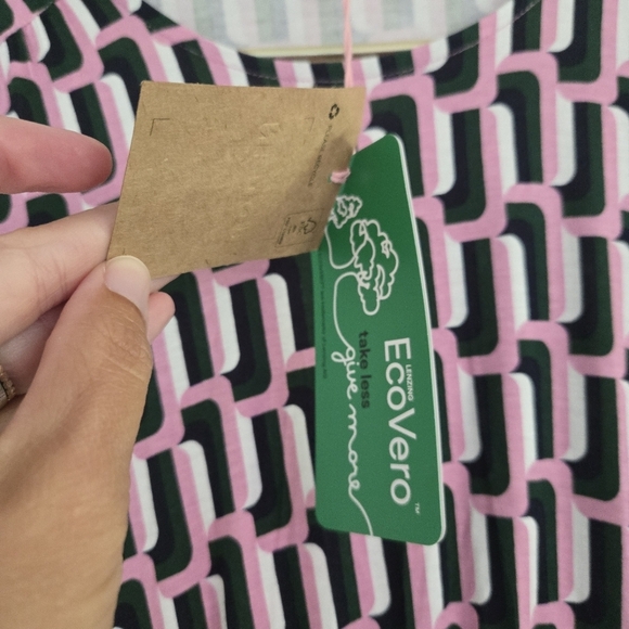 NWT Boden Thea Long Sleeve Jersey Dress Sherbert Falling Geo Pink Green Size 6 - Picture 5 of 13